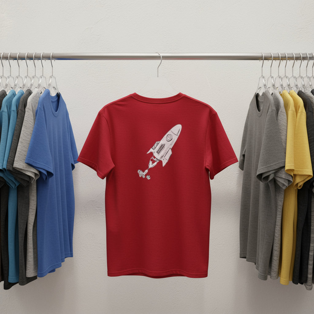 Outer Space Unisex Garment-Dyed T-Shirt with Rocket and Planet Design