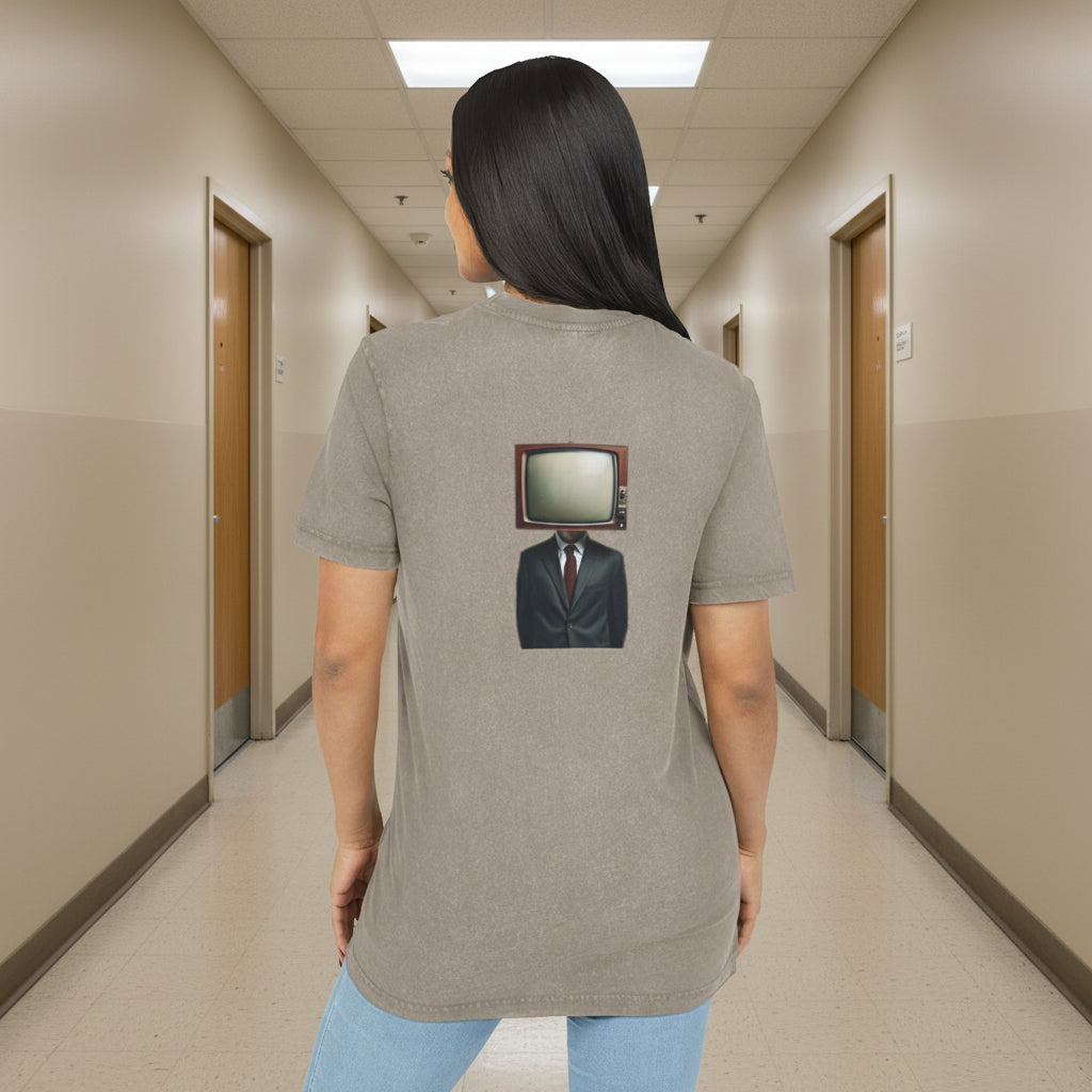 Acid Washed Graphic Tee with Vintage TV Design