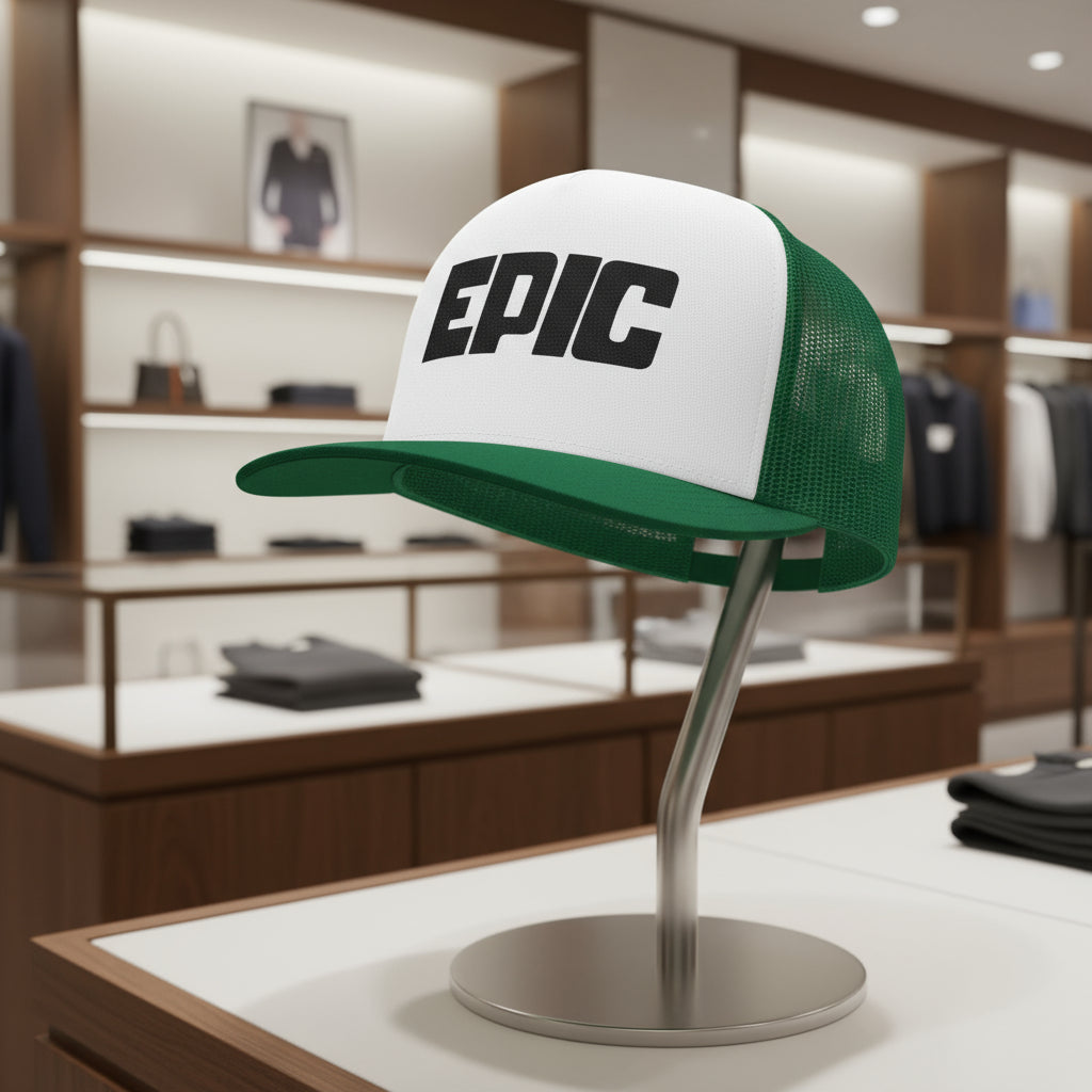 Epic 5 Panel Trucker Cap - Stylish Green and White Snapback Hat