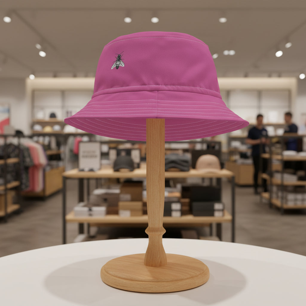 Stylish Pink Bucket Hat with Bee Design - Perfect for Summer Adventures