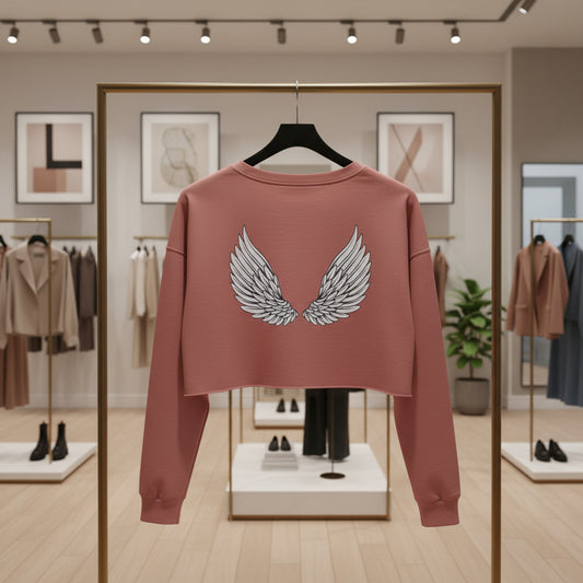 Women's Cropped Sweatshirt with Wing Design - Trendy Casual Apparel