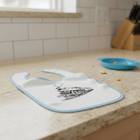 Vintage Train Baby Bib - Adorable Contrast Trim Jersey Bib for Newborns